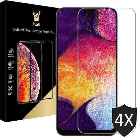 iCall - Samsung Galaxy A50 Screenprotector - Tempered Glass - 4 Stuks