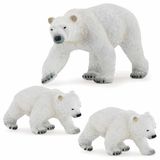 Papo Plastic speelgoed figuren ijsbeer en 2x stuks baby/kinderen 14 en 8 cm - Pooldieren familie setje ijsberen