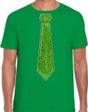 Bellatio Decorations Verkleed shirt heren - stropdas glitter groen - groen - carnaval - foute party XL