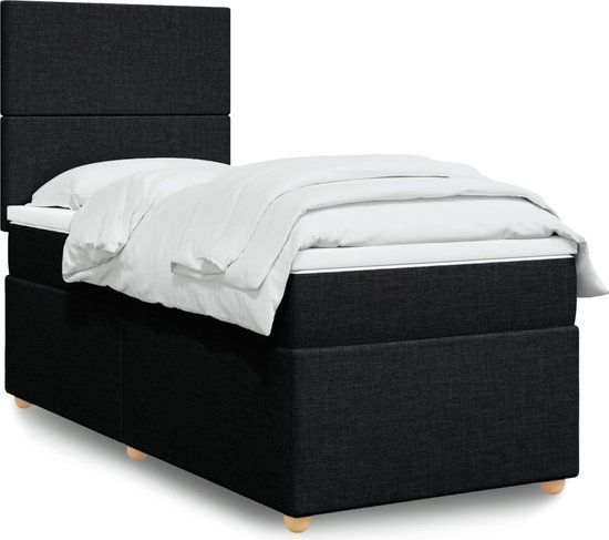 vidaXL Boxspring met matras stof zwart 90x200 cm