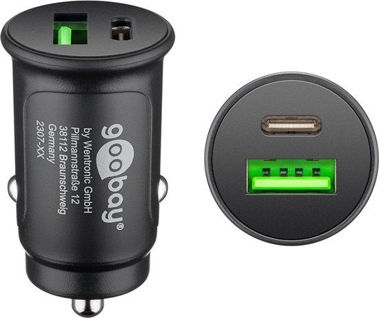 Goobay Autolader 27W USB-C & USB-A - Zwart