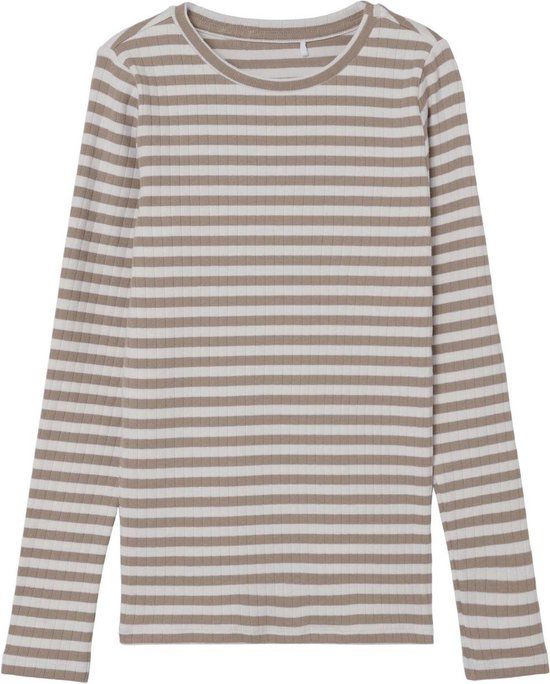 Name It NKFSURAJA XSL LS TOP NOOS - Kids' Striped Long Sleeve T-shirt - Mocha Meringue - Size 116