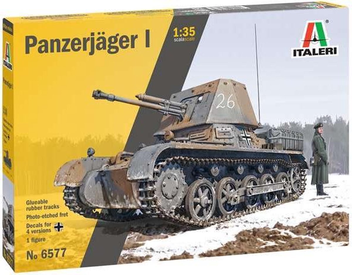 Italeri 6577S 1:35 Ger. pantserjager I, modelbouw, bouwpakket, standmodelbouw, knutselen, hobby, lijmen, plastic bouwpakket, detailgetrouw, pantserbouwpakket, militair