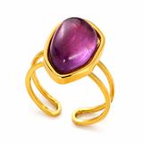 Memphis - Dames ring - Goudkleurig - Grote paarse steen