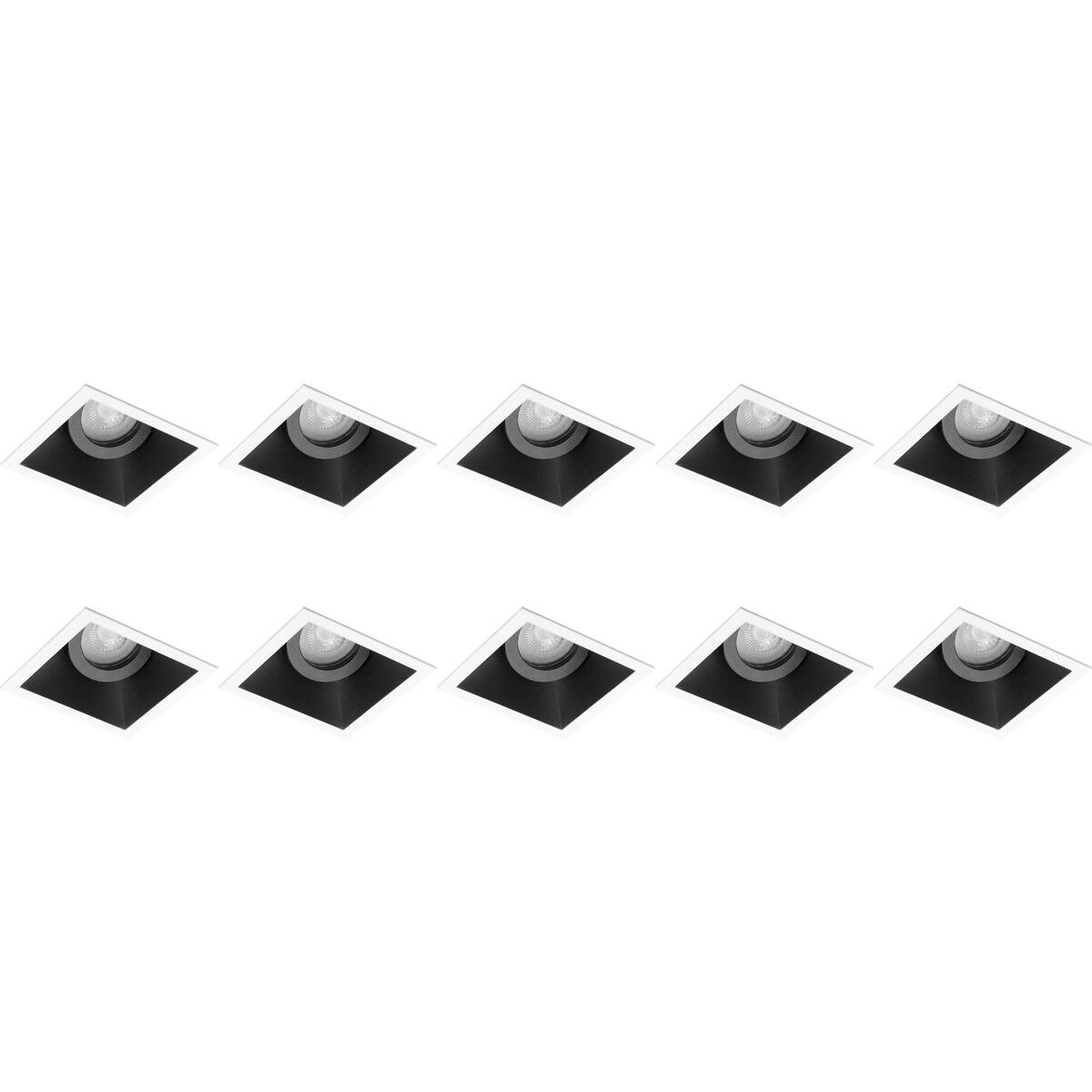BES LED Spot Armatuur 10 Pack - Pragmi Zano Pro - GU10 - Inbouw Vierkant - Mat Zwart/Wit - Aluminium - Kantelbaar - 93mm