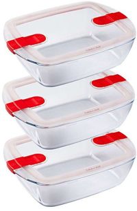 Pyrex Cook & Heat Rechthoekige Schaal - Set van 3 - Glas - Magnetronbestendig - 3.3L