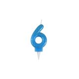 Homéa Birthday Candle Glitter Number 6 H 7.5 cm Blue