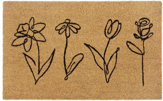 Hanse Home Kokos Deurmat - Lijnkunst Bloemen - 40x70cm
