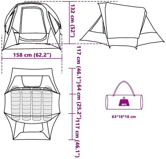 vidaXL Tent 4-persoons waterdicht blauw