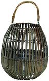 King Home L1766340 Bamboe lantaarn grijs met glas, Ø 25 x H 40 cm