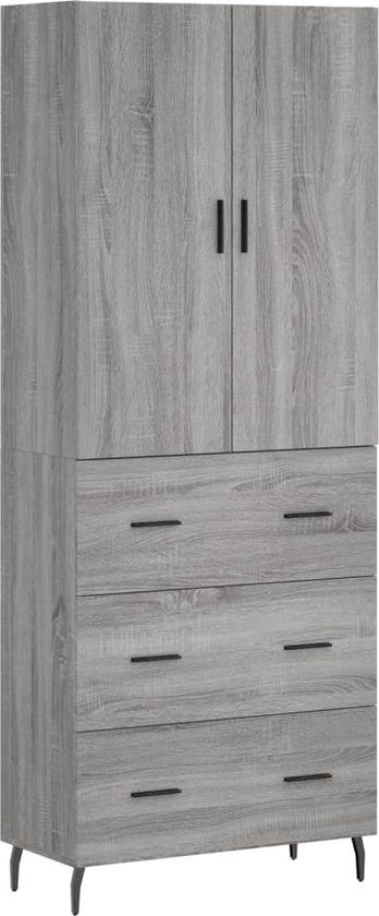 vidaXL Hoge kast bewerkt hout grijs sonoma eikenkleurig 69,5x34x180 cm
