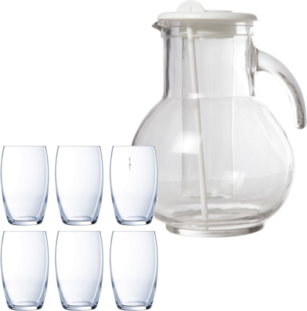 Cosy&Trendy Cosy & Trendy schenkkan/waterkan/sapkan van glas 2.0 liter met 6x stuks Versailles waterglazen/drinkglazen van 375 ml