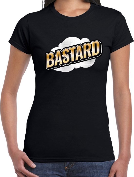 Bellatio Decorations Bastard fun tekst t-shirt voor dames zwart in 3D effect 2XL