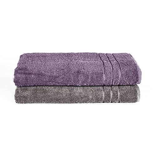Komfortec Set van 2 saunadoeken - 70 x 200 cm - Antraciet grijs/paars