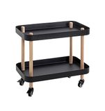 HAKU Bijzettafel op wielen massief hout naturel zwart metalen onderstel salontafel sofatafel - Maat: B 50 cm x H 47 cm x D 30 cm, Stijl: Modern
