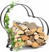 DanDiBo, intérieur métallique, noir, porte-bûches en bois, en forme de cœur, modèle 96322, panier en bois, support pour bois de chauffage, étagère pour bois de chauffage, étagère en bois
