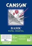 Canson Basik Vegetal, gelijmd blok, 29,7 x 42 cm, A3, 24 vellen, 95 g, transparant