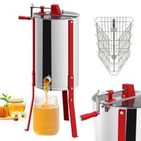 QEENTOE centrifuge d'extraction de miel radiale manuelle en acier inoxydable, extracteur de miel avec couvercle et support réglable, convient pour 3 cadres