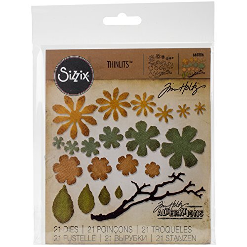 Sizzix Thinlits Stanssjablonen 661806, kleine Tim Holtz, 21 stuks, één maat, staal, hagelende bloemen, 9,2 cm x 2,5 cm - 1 cm x 0,6 cm