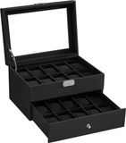 Merkloos / Sans marque SONGMICS Horlogedoos met 20 vakken, horlogedoos, inclusief | Horlogekast, 1 lade, afsluitbaar, voor ringen, armbanden, zwart kunstleer, zwarte voering, BRIDIE-collectie
