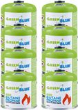 GreenBlue - Gasflessen 8 stuks - Gaspatroon van 500 g. Certificaat: Pi 0437, conform EN 417, butaan-propaan, temperatuurbereik -10 °C tot +40 °C, schroefdraadventiel 7/16'' GB499