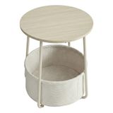 JOYFURNOS Table d’appoint ronde 45 x 50 cm avec panier en tissu, pieds en acier, Beige naturel