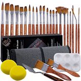 Withosent Penseelset, 29 stuks, acrylverf, schilderkwasten, inclusief 24 borstels, mengpalet, 2 spons, spatel, detailschilderkwast, voor lichaamsbeschildering, acryl, aquarel