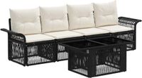 vidaXL Tuinbank Set 5-delig Zwart en Crème Wit Polyrattan