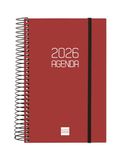 Finocam Spiraalkalender 2026, 1 dag per pagina, januari - december (12 maanden), jaarplanner 2026, met elastiek, deksel van polypropyleen, ondoorzichtig, bordeaux, Catalaans