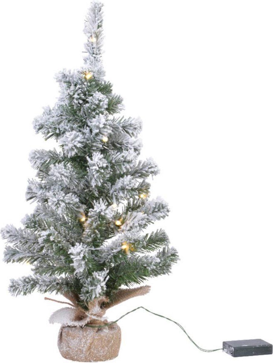 Everlands Kunstboom/kunst kerstboom met sneeuw en licht 90 cm - Groen