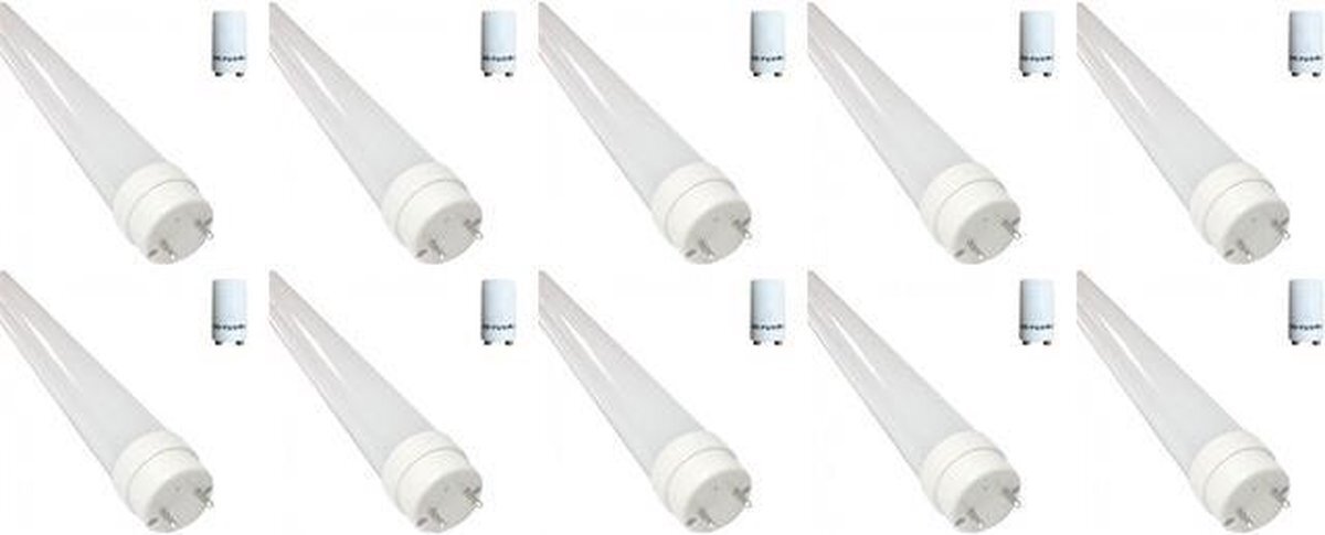 Qualu LED TL Buis T8 met Starter 10 Pack - 150cm 22W - Helder/Koud Wit 6400K