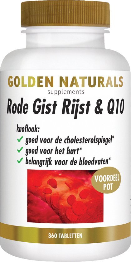 Golden Naturals Rode Gist Rijst &amp; Q10 (360 veganistische tabletten)