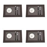 Jaritto Lot de 4 Sets de Table PVC Napperons Vinyle Tissé Lavables Resistant à la Chaleur Antidérapant pour Restaurant Salle Manger Marron Foncé