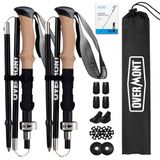 Overmont Wandelstokken, opvouwbaar, carbon, ultralicht, verstelbaar, 105-125 cm, Nordic Walking-stokken, 1 paar met all-terrain accessoires, zwart