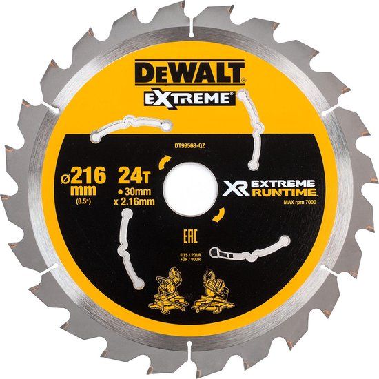 DeWALT Cirkelzaagblad voor Hout | Extreme Runtime | Ø 216mm Asgat 30mm 24T