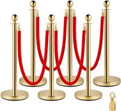 VEV0R Vevor Stainless Steel Stanchion Post Queue 6PCS Pole w/ 4 Red Velvet Ropes, Crowd Control Barriers w/Fillable Base for for crowd control in theaters, hotels, casinos, red carpet events, ticket offices, and more,(6 Pieces, Silver)