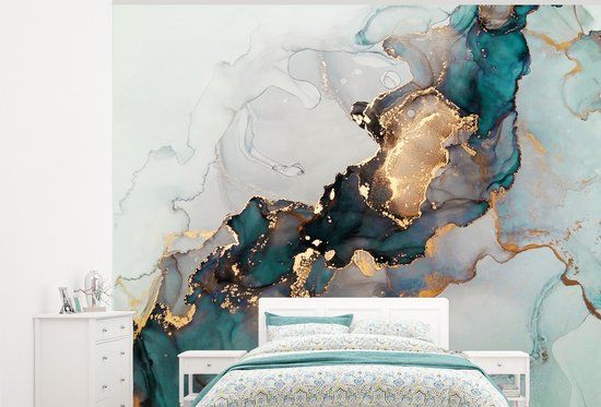 Nr1Wallpaper Fotobehang Blauw Marmer Goud - 275x220 cm - Vliesbehang