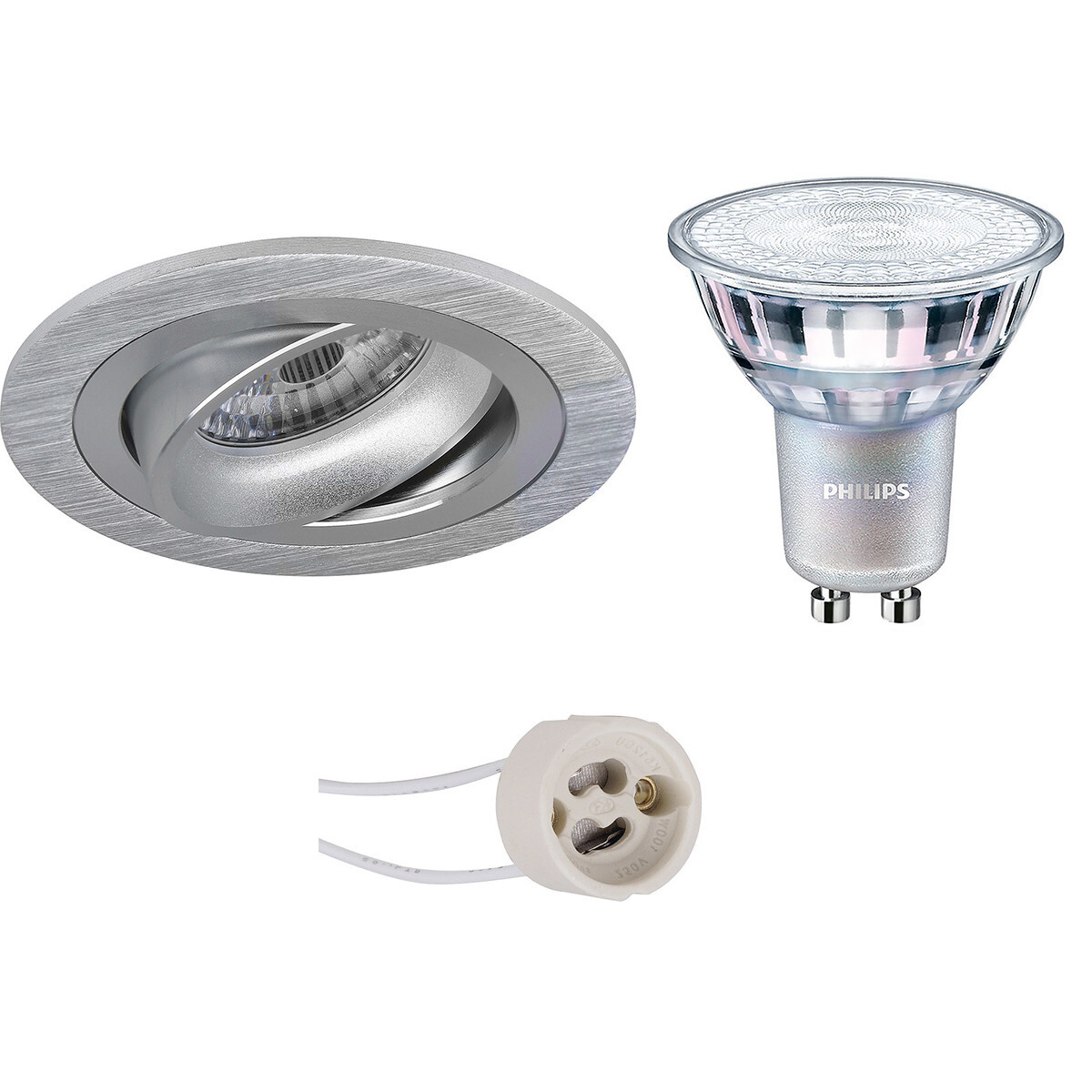 BES LED LED Spot Set - Pragmi Alpin Pro - GU10 Fitting - Inbouw Rond - Mat Zilver - Kantelbaar Ø92mm - Philips - MASTER 927 36D VLE - 3.7W - Warm Wit 2200K-2700K - DimTone Dimbaar