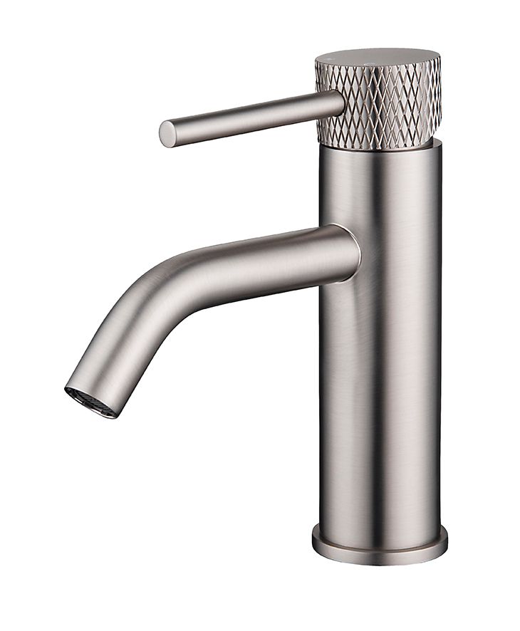 Wiesbaden Ribbd Wastafelmengkraan 18cm Geborsteld Staal - Messing - 8720365810534