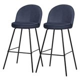 ML-Design Barkrukken Set van 2 Donkerblauw Stoffen Bekleding 75 cm Comfortabele Barstoelen met Metalen Frame Ergonomische Keukenkrukken met Rugleuning en Voetsteun Hoge Zitkrukken voor Keuken en Bar