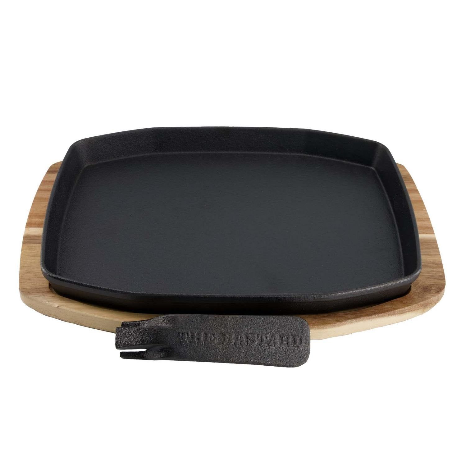 The Bastard Sizzling Plate & Holder (24x32cm) - Cast Iron Skillet with Serving Board
