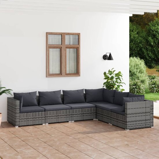 The Living Store Loungeset - PE-rattan - Grijs - Hoekbank- 70x70x60.5cm - Middenbank- 70x70x60.5cm