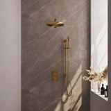 Brauer Gold Edition Thermostatische Regendoucheset Inbouw - Hoofddouche 30 cm - Rechte Wandarm - 3 Weg - Handdouche Staaf - Doucheslang - Geintegreerde Glijstang - Geborsteld Goud