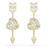 Swarovski Idyllia Oorhangers, Verschillende slijpvormen, Hart met pijl, Wit, Goudkleurige toplaag