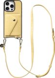 AVY Leren Hoesje geschikt voor Apple iPhone 16 Pro Max | Met Koord en Kaarthouder | Compatibel met MagSafe | Leather Case met Crossbody Koord & Wallet | Long Leather | Croco Geel