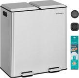 SONGMICS Keukenafvalemmer - 60 liter - 2 vakken - Roestvrij staal - Metallic zilver
