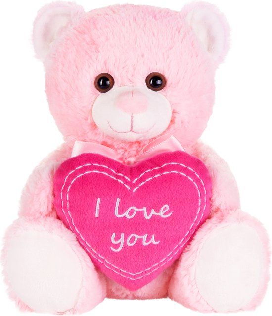 BRUBAKER Teddy Pluche Beer met Hart Roze - I Love You - 25 cm - Valentijn Cadeau