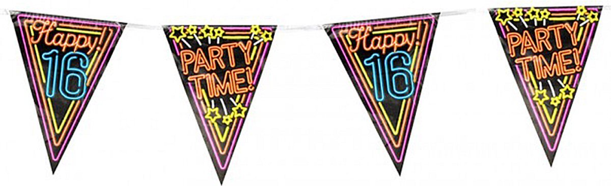 Paper Dreams Vlaggenlijn 16 jaar - Vlaggetjes - Verjaardag - Sweet 16 - Versiering - Decoratie - Jongens - Meisjes - Neon - Folie - multicolor