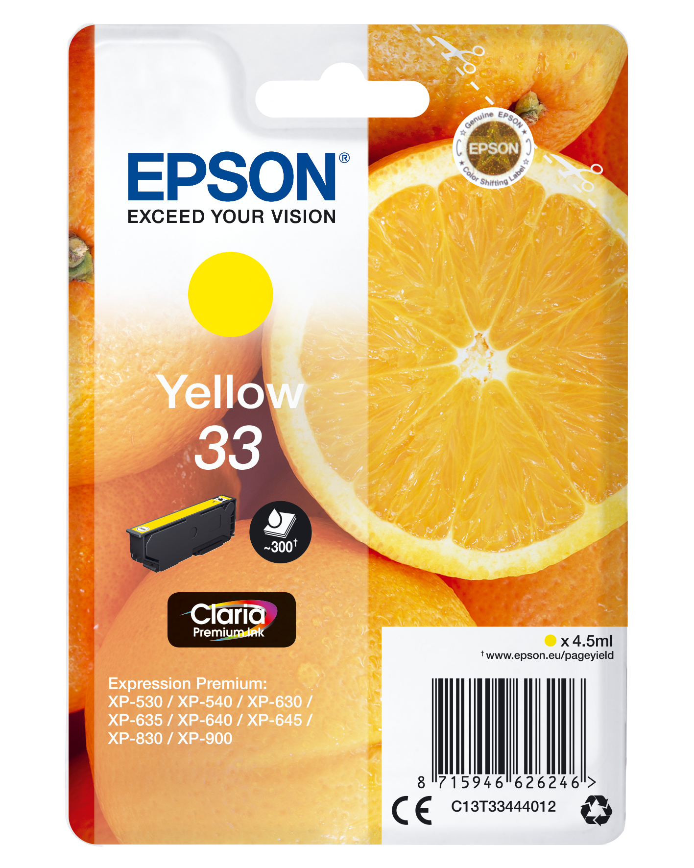 Epson 33 Claria Premium Yellow Ink Cartridge - C13T33444022