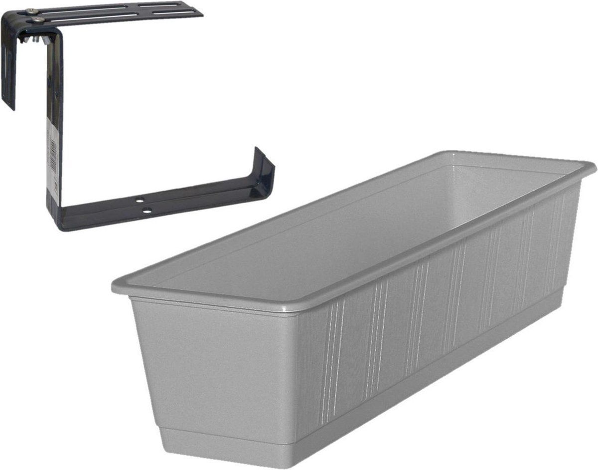 Geli Kunststof plantenbak grijs rechthoekig 60 cm met 2 verstelbare railing beugels